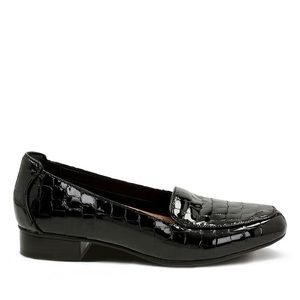 Clarks Black Patent/Croc Heeled Loafer Keesha Luca